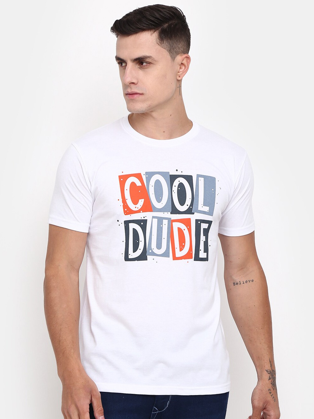 

V-Mart Typography Printed Round Neck Short Sleeves Cotton T-shirt, White