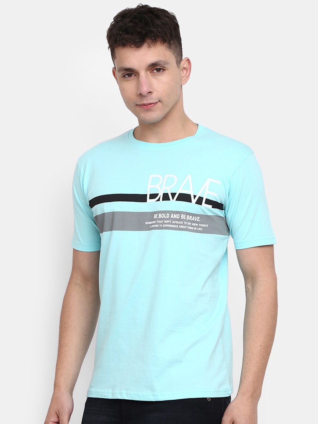 

V-Mart Typography Round Neck Cotton Slim Fit T-shirt, Blue