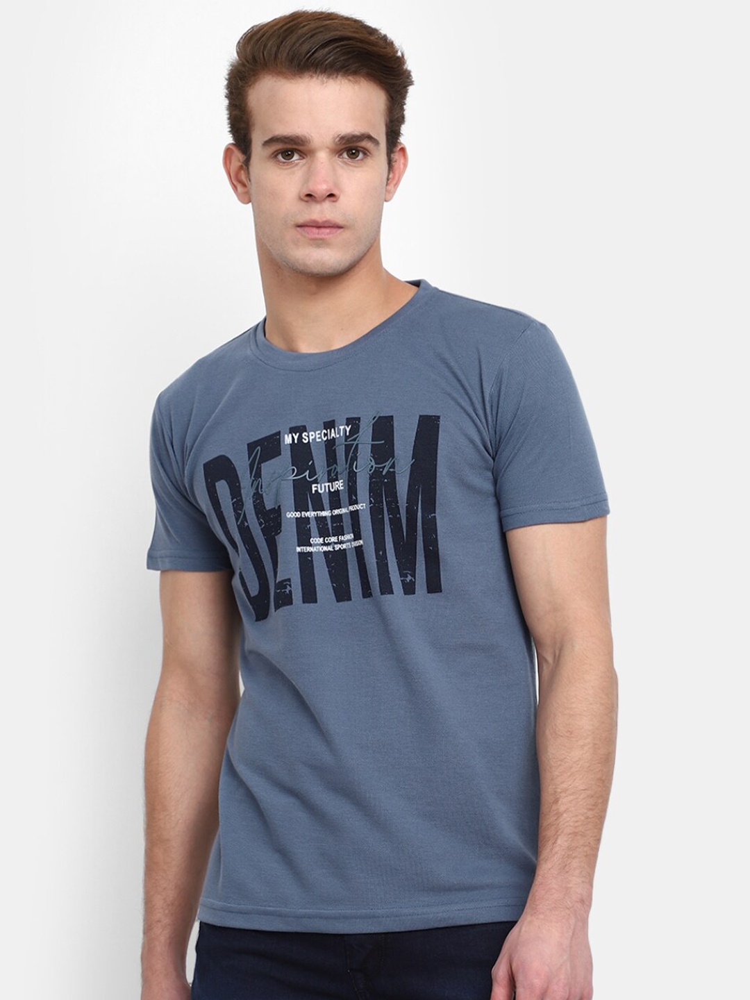 

V-Mart Typography Printed Cotton Slim Fit T-shirt, Grey