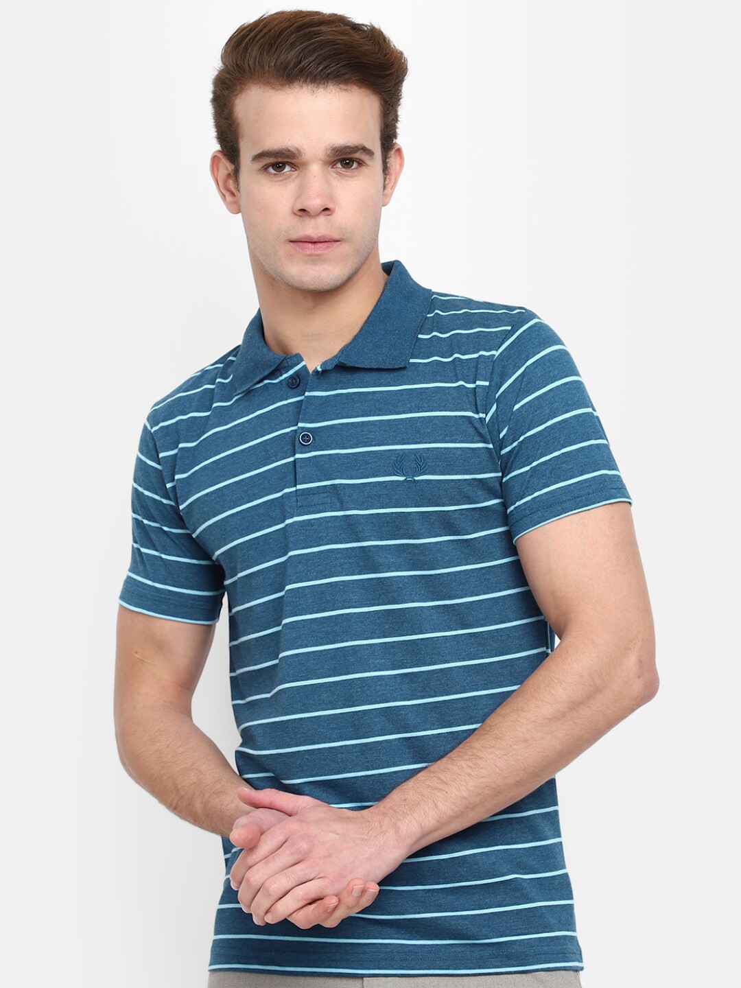 

V-Mart Striped Polo Collar Short Sleeves T-shirt, Blue