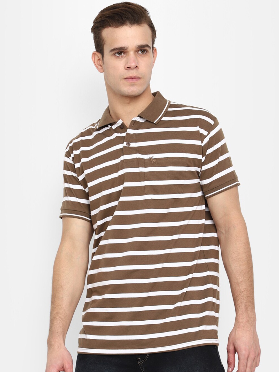 

V-Mart Striped Polo Collar T-shirt, Brown