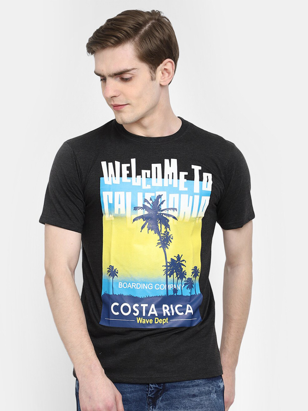 

V-Mart Tropical Printed Slim Fit T-shirt, Black