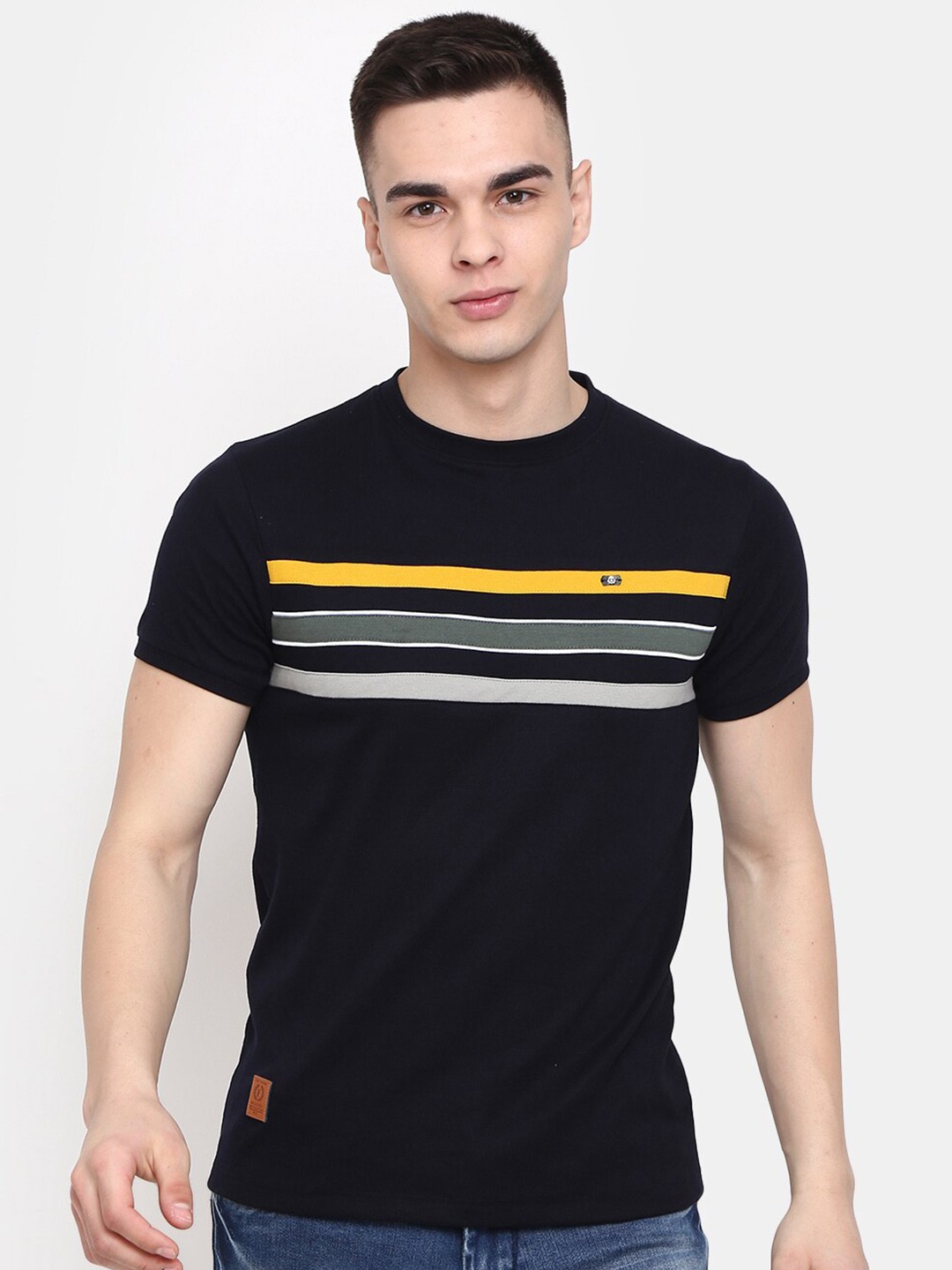 

V-Mart Slim Fit Striped Cotton T-shirt, Black