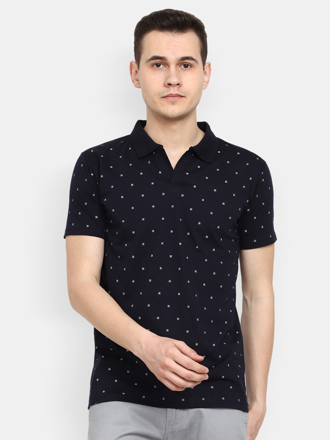 

V-Mart Conversational Printed Polo Collar Slim Fit Cotton T-shirt, Navy blue