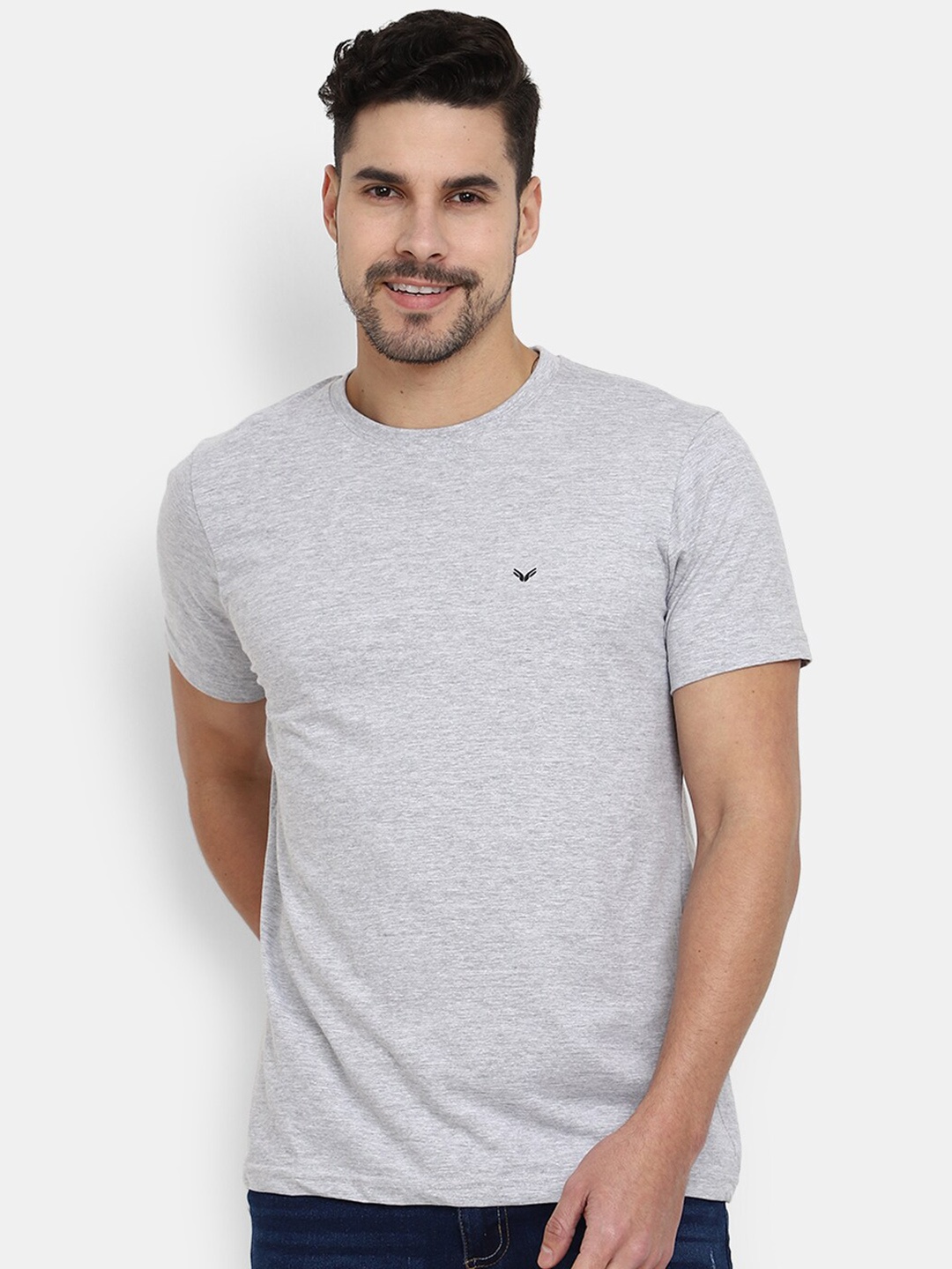 

V-Mart Slim Fit Casual Cotton T-shirt, Grey melange
