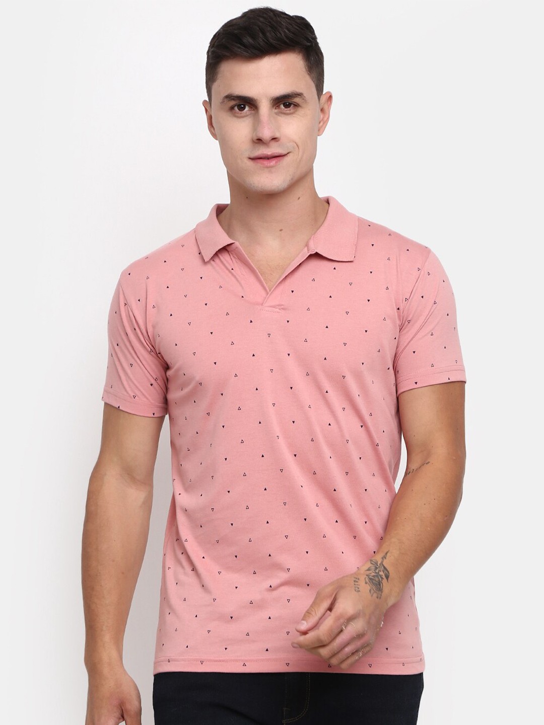 

V-Mart Polo Collar Conversational Printed Slim Fit T-shirt, Pink