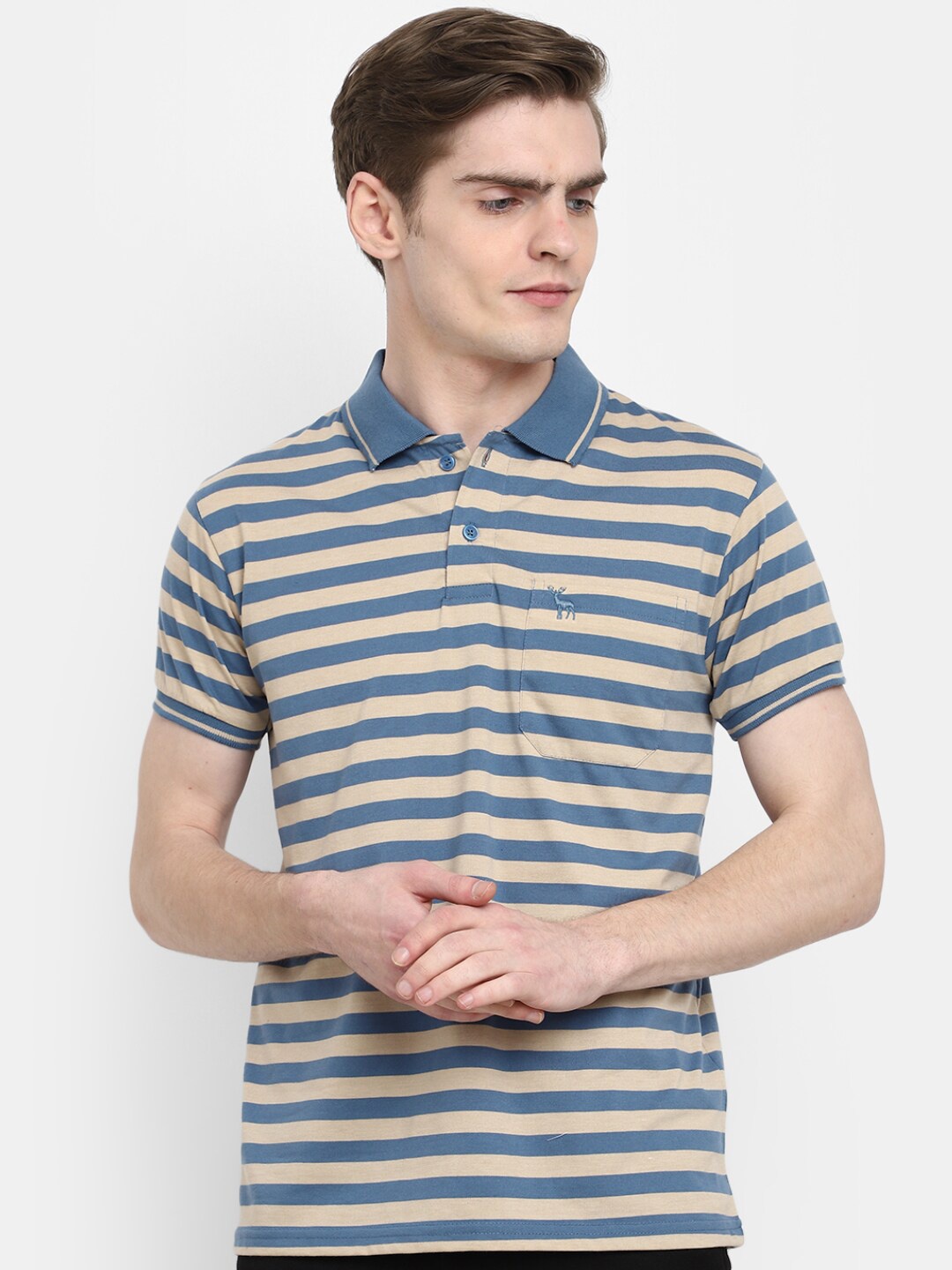 

V-Mart Striped Polo Collar T-shirt, Khaki