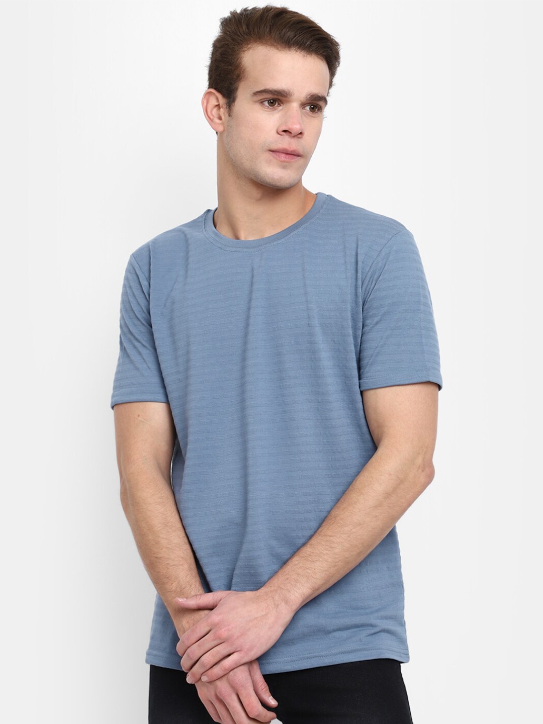 

V-Mart Striped Slim Fit Cotton T-shirt, Blue