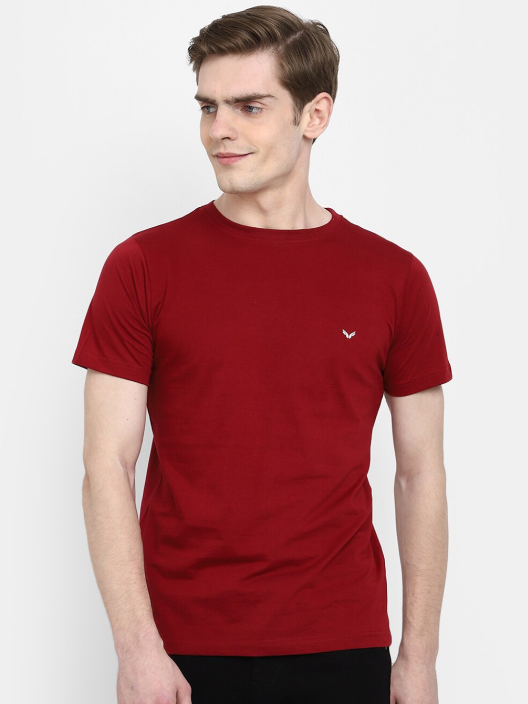 

V-Mart Round Neck Short Sleeves Cotton Slim Fit T-shirt, Maroon