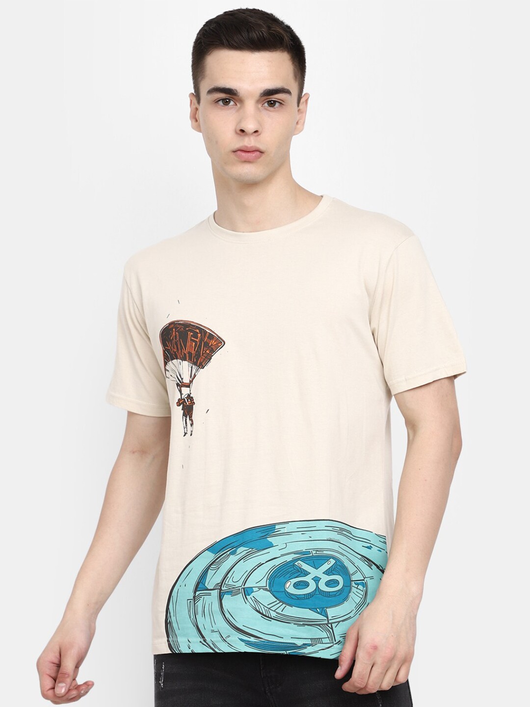 

V-Mart Graphic Printed Round Neck Cotton Slim Fit T-shirt, Off white