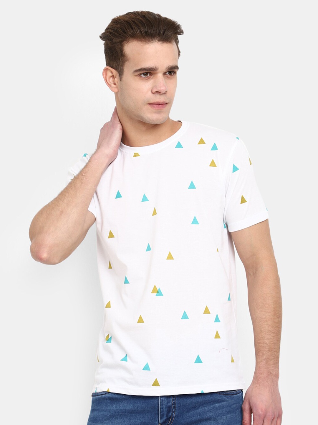 

V-Mart Geometric Printed Slim Fit Cotton T-shirt, White