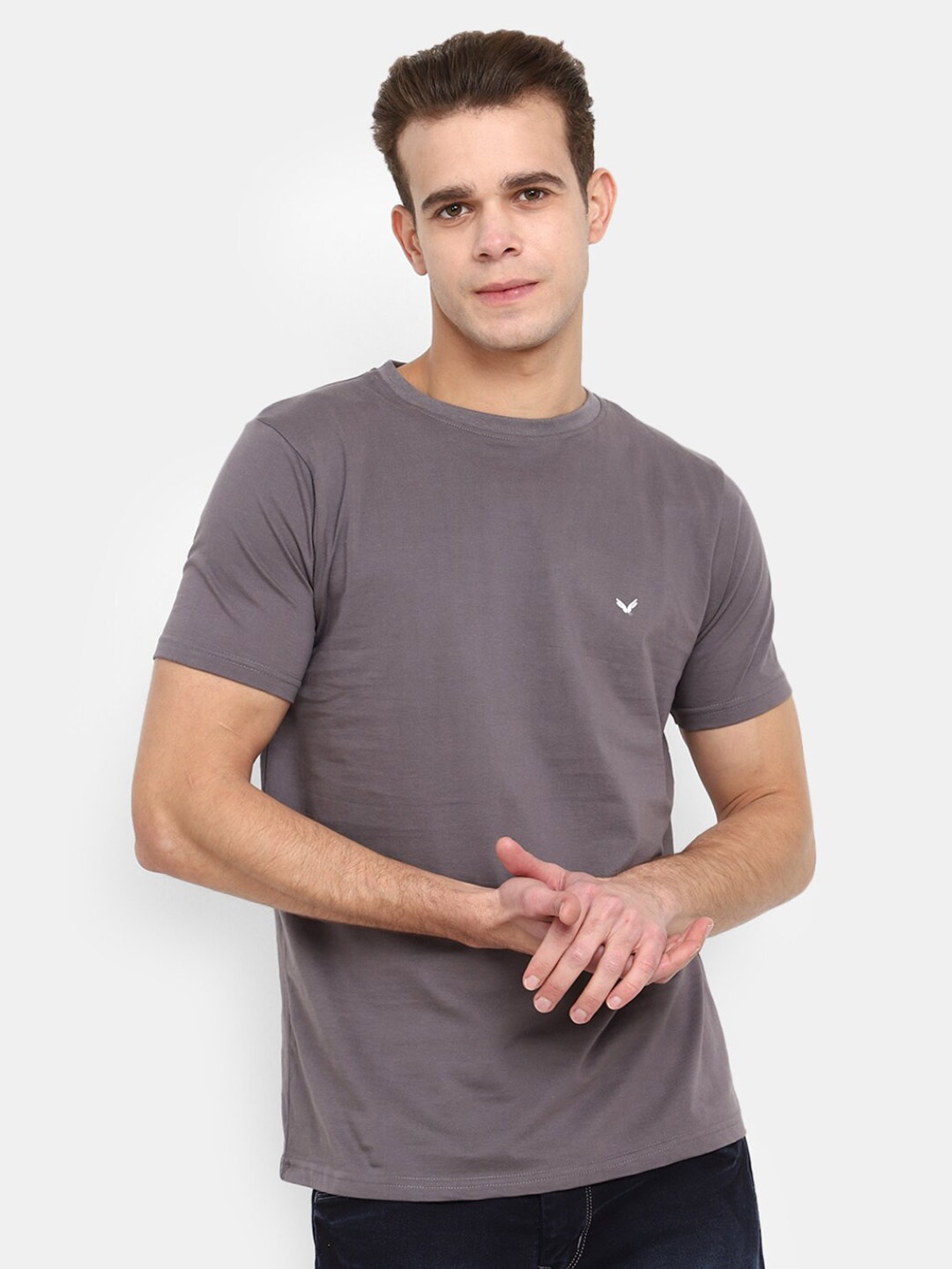 

V-Mart Round Neck Short Sleeves Cotton Slim Fit T-shirt, Grey