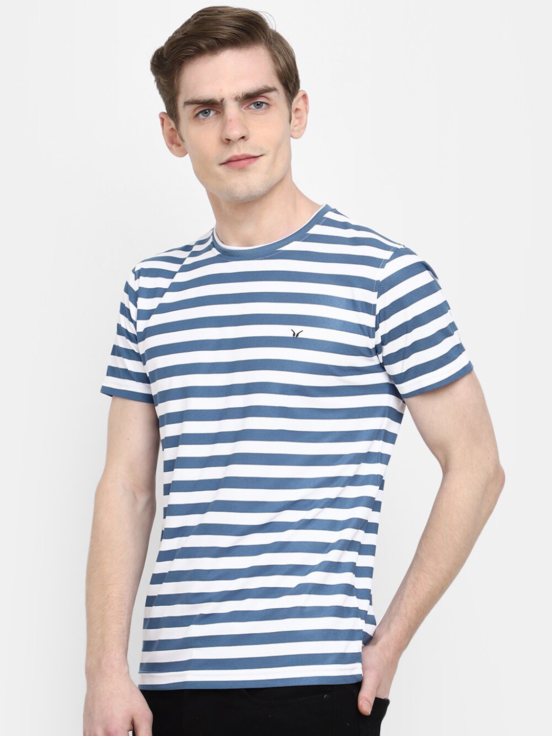 

V-Mart Striped Round Neck Slim Fit Cotton T-shirt, Blue
