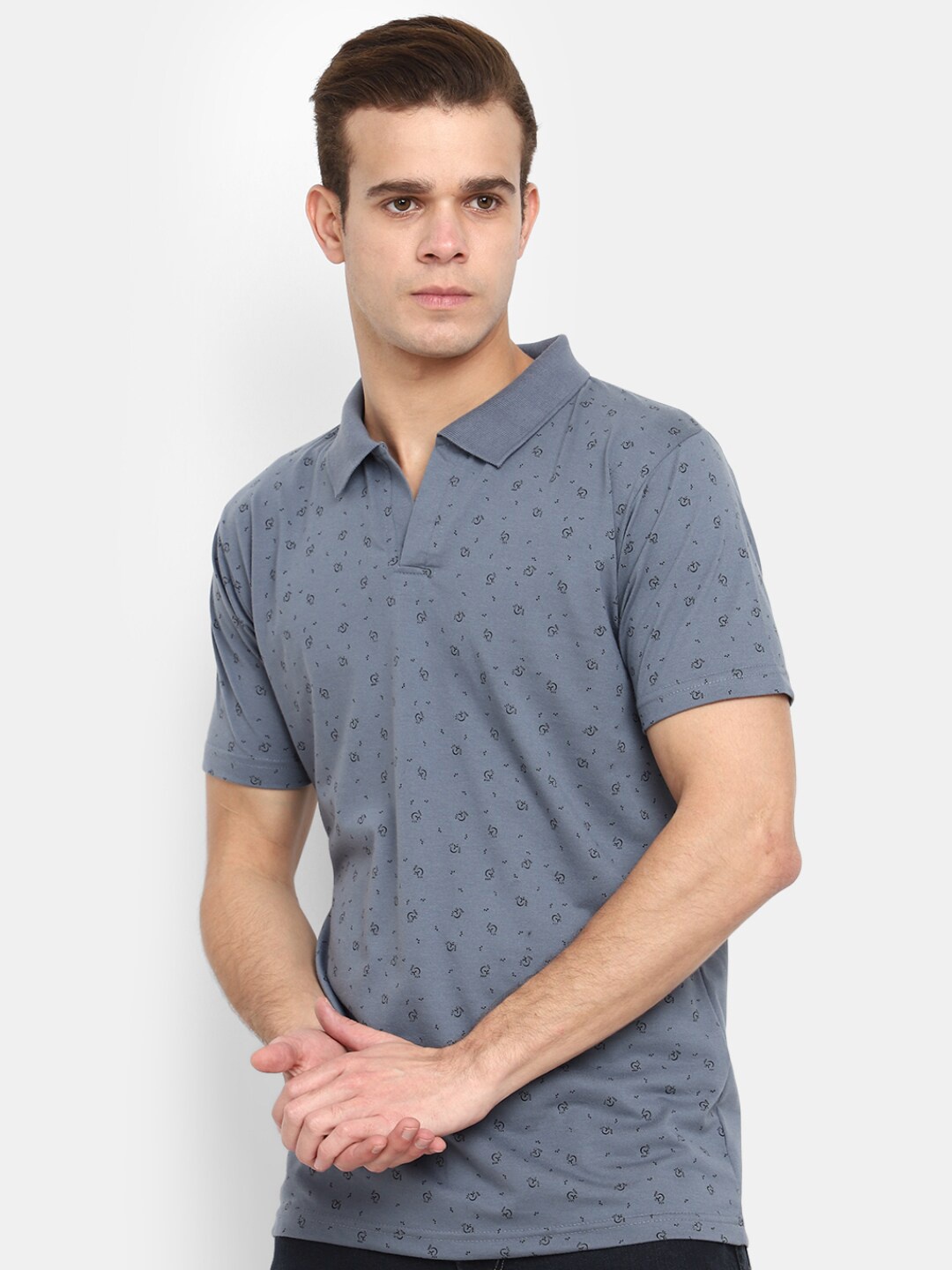 

V-Mart Printed Polo Collar Slim Fit Cotton T-shirt, Blue