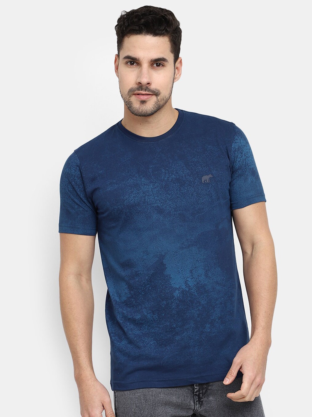 

V-Mart Slim Fit Abstract Printed Cotton T-shirt, Navy blue