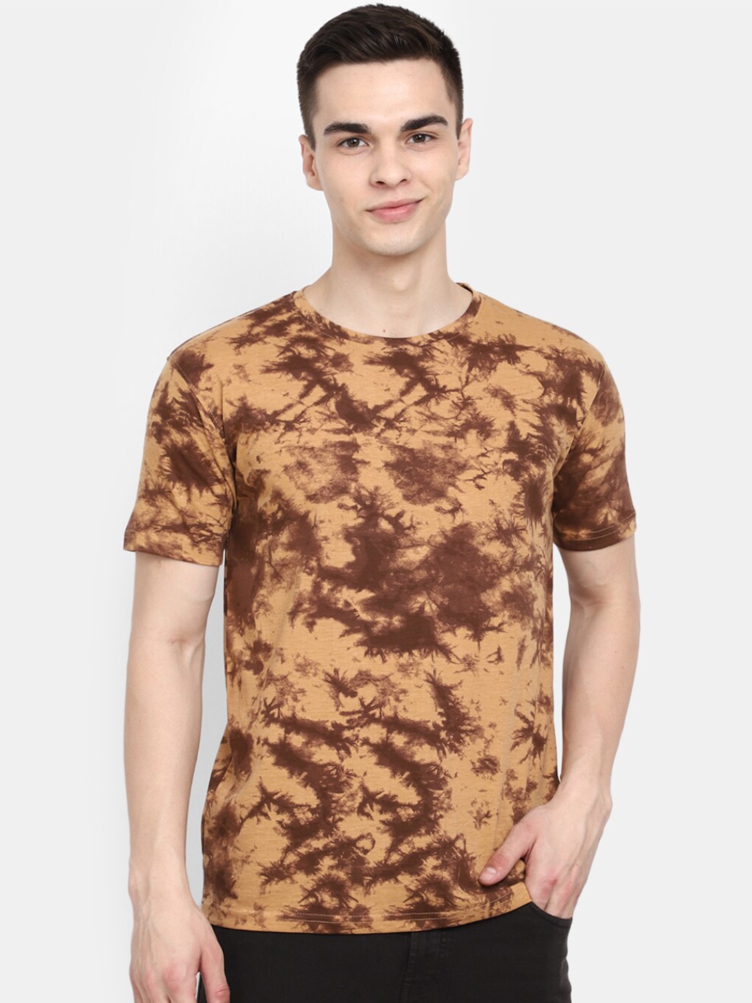 

V-Mart Abstract Printed Round Neck Slim Fit T-shirt, Brown