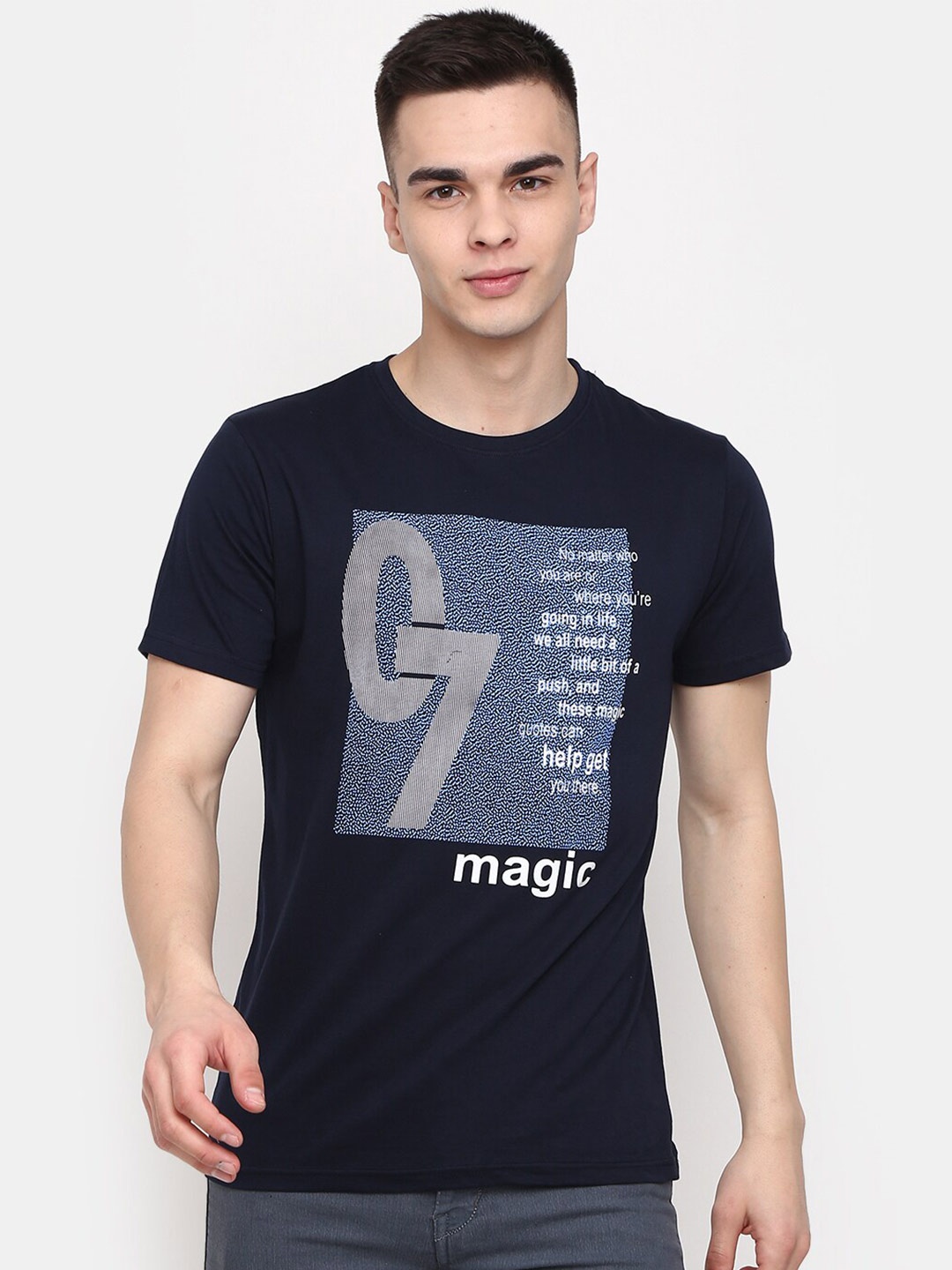 

V-Mart Typography Printed Slim Fit T-shirt, Navy blue