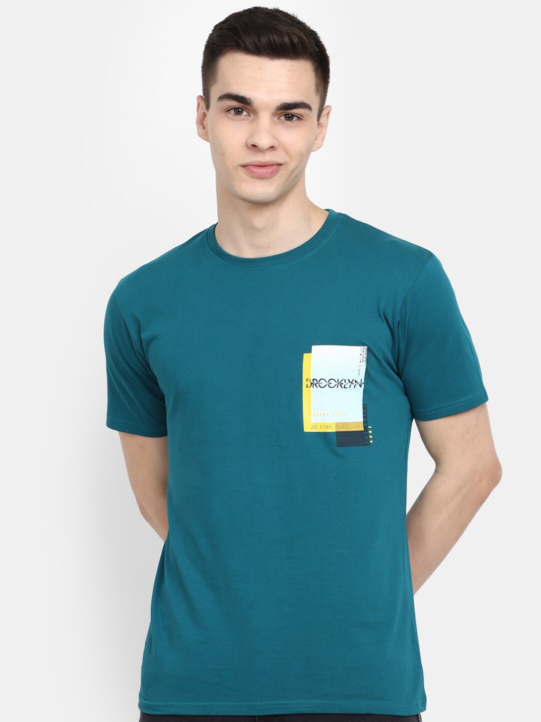 

V-Mart Printed Slim Fit Cotton T-shirt, Teal