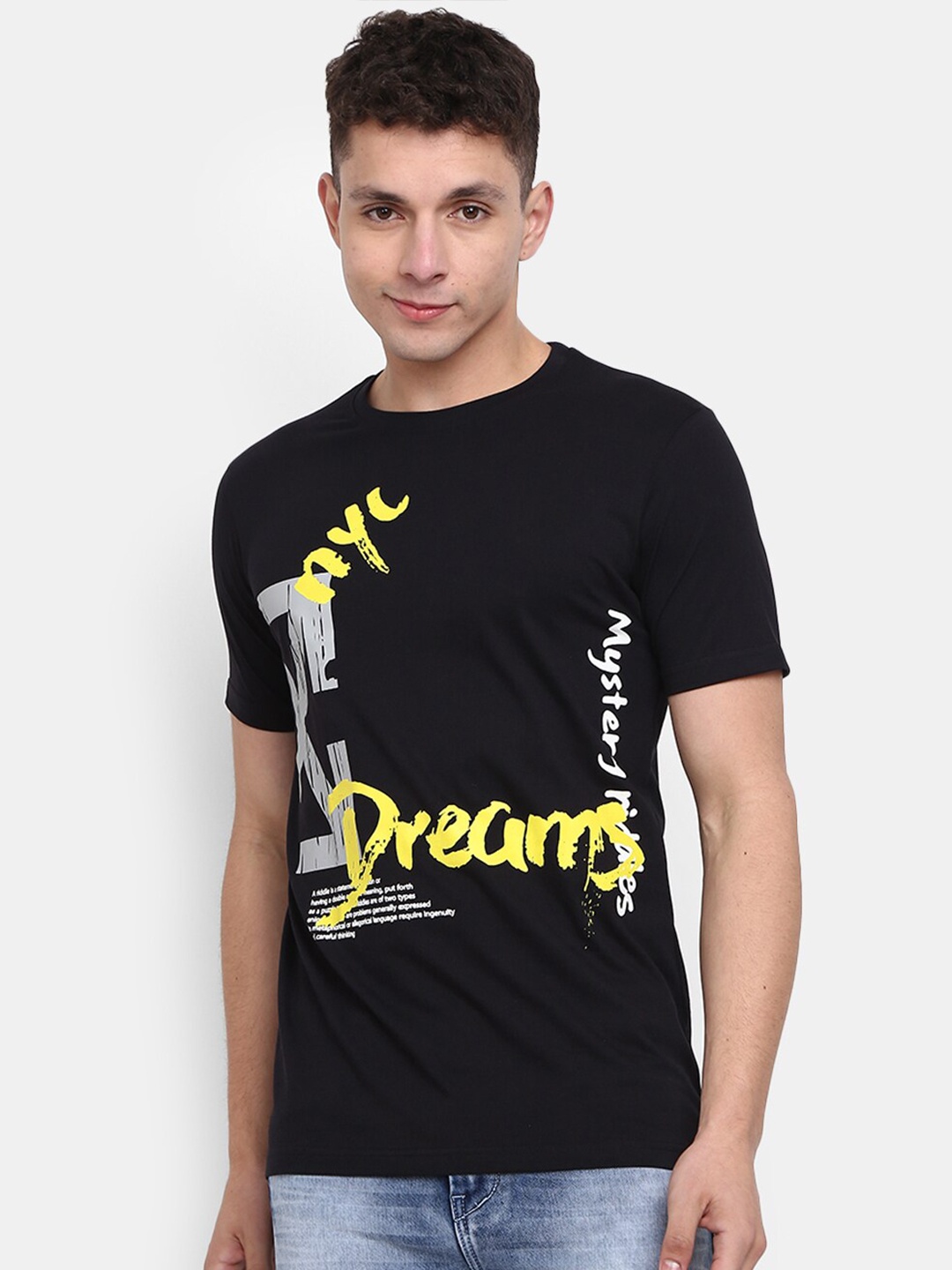 

V-Mart Typography Printed Slim Fit Cotton Casual T-shirt, Black