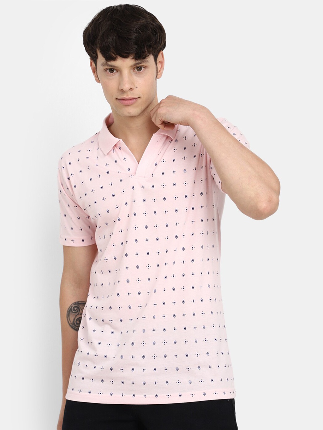 

V-Mart Conversational Printed Polo Collar Slim Fit Cotton T-shirt, Pink