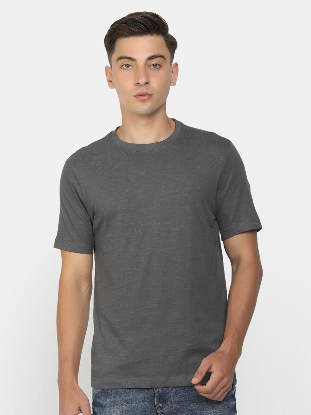 

V-Mart Round Neck Short Sleeves Cotton T-Shirt, Grey