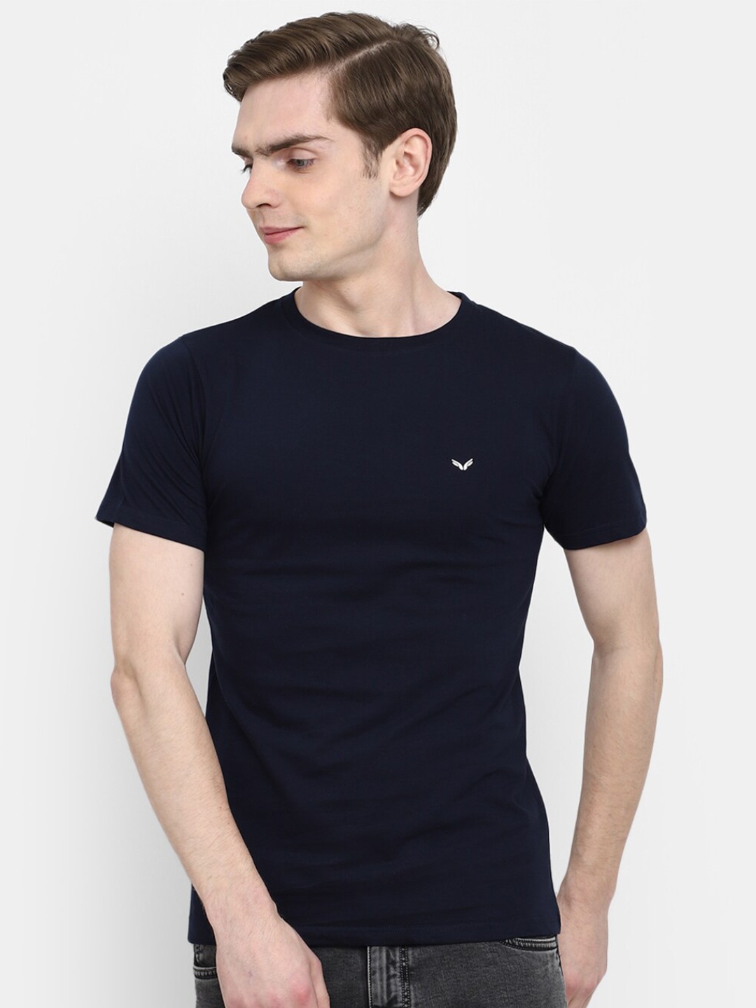 

V-Mart Round Neck Short sleeves Slim Fit Cotton T-shirt, Navy blue