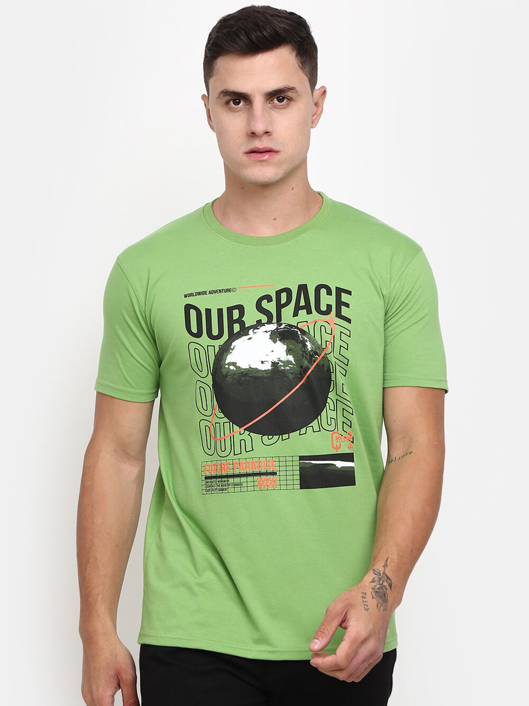 

V-Mart Typography Printed Round Neck Cotton T-Shirt, Green