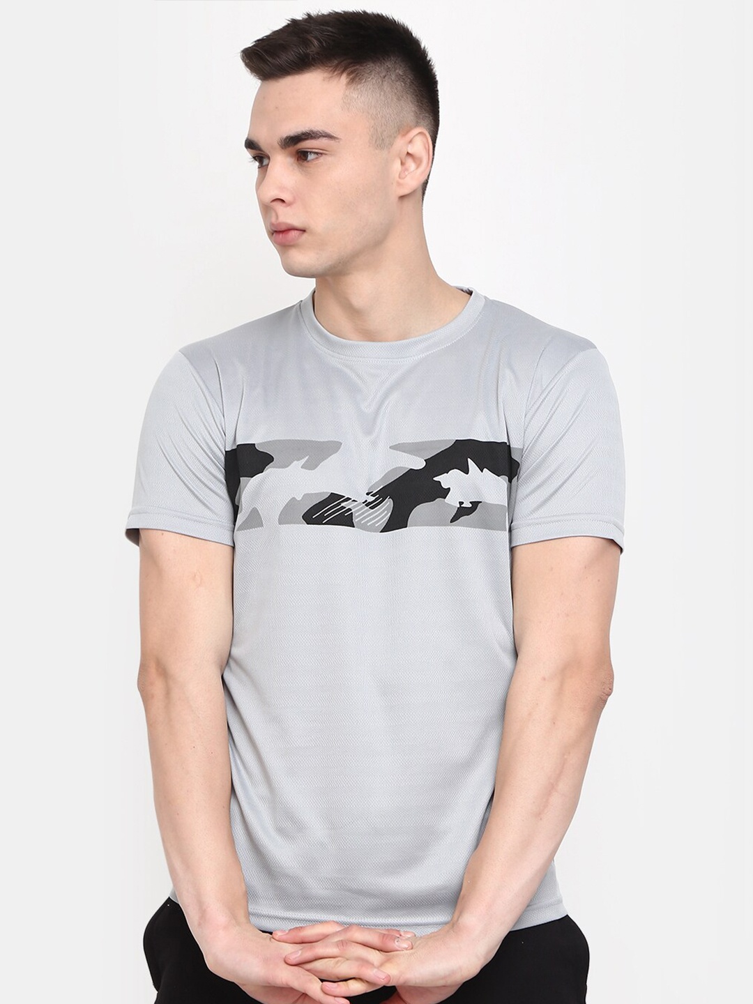

V-Mart Round Neck Short Sleeves Outdoor Sports T-shirt, Grey
