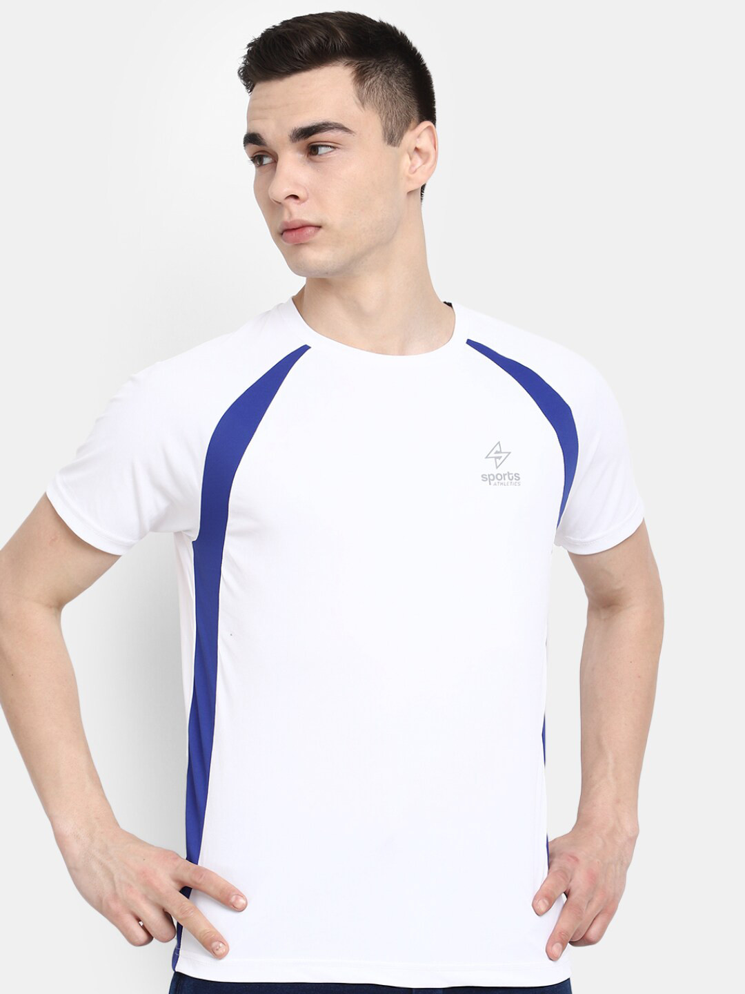 

V-Mart Colourblocked Round Neck Slim Fit Cotton T-shirt, Blue