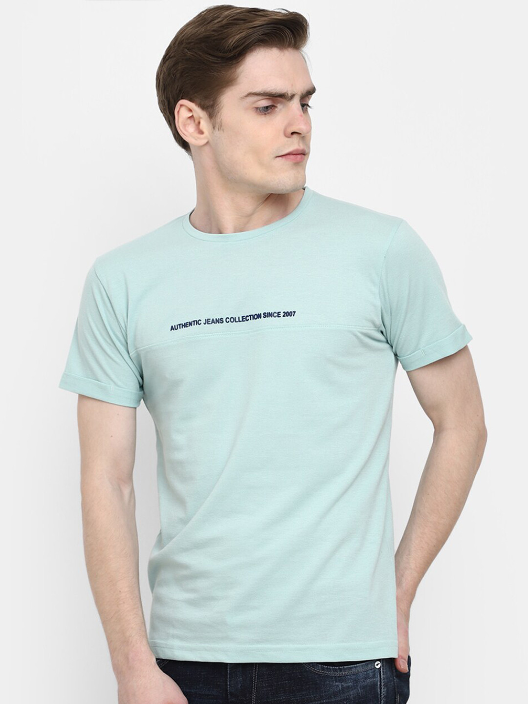 

V-Mart Typography Printed Round Neck Cotton T-Shirt, Green