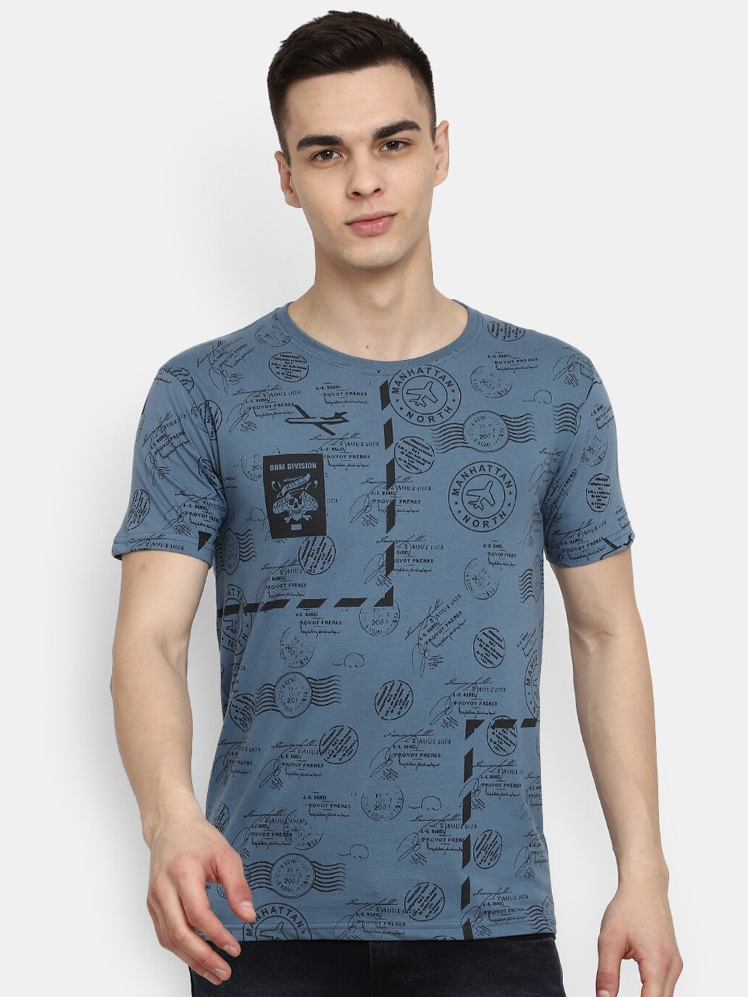 

V-Mart Typography Printed Round Neck Slim Fit Cotton T-shirt, Blue
