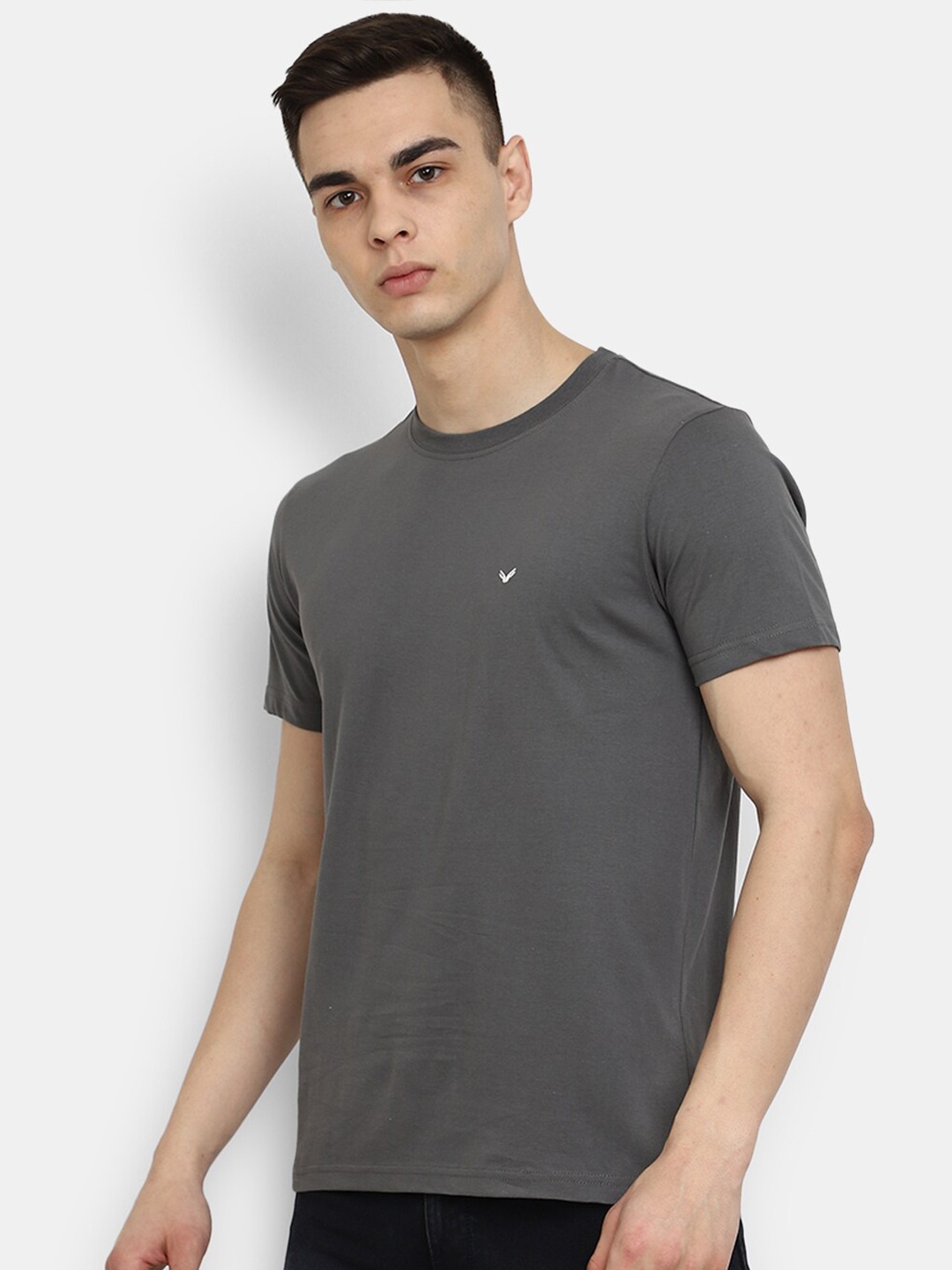 

V-Mart Round Neck Cotton Slim Fit T-shirt, Charcoal