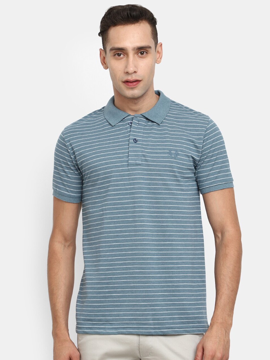 

V-Mart Striped Polo Collar Cotton Slim Fit T-shirt, Grey
