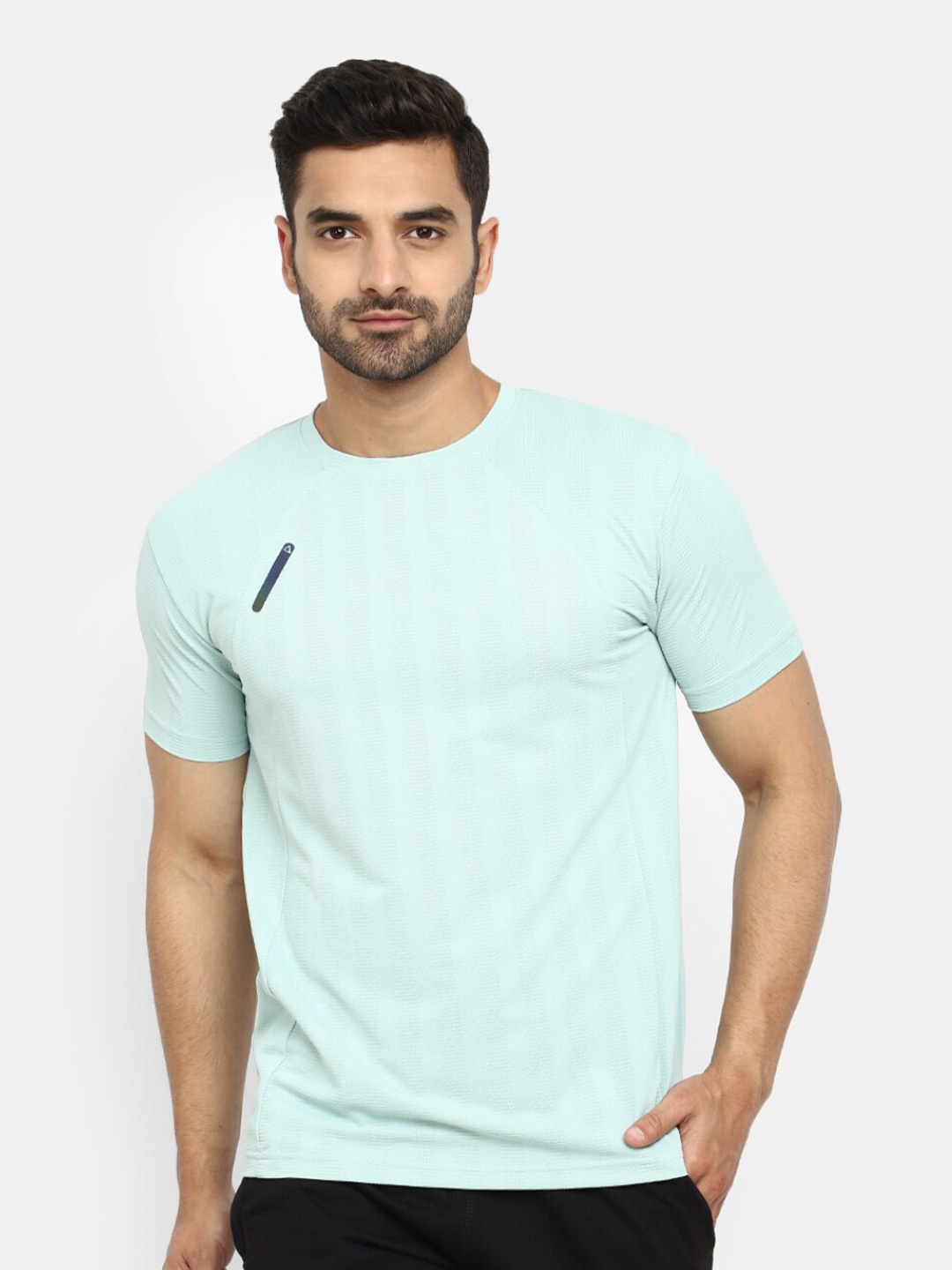 

V-Mart Self Design Round Neck Short Sleeves Sports T-shirt, Blue