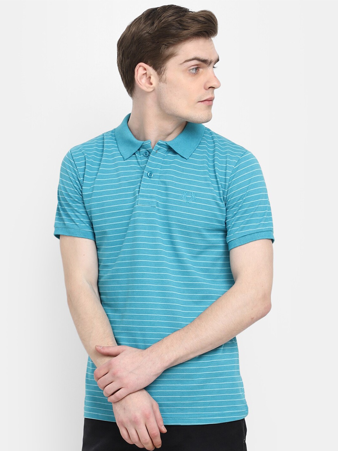 

V-Mart Striped Polo Collar Cotton Slim Fit T-shirt, Blue