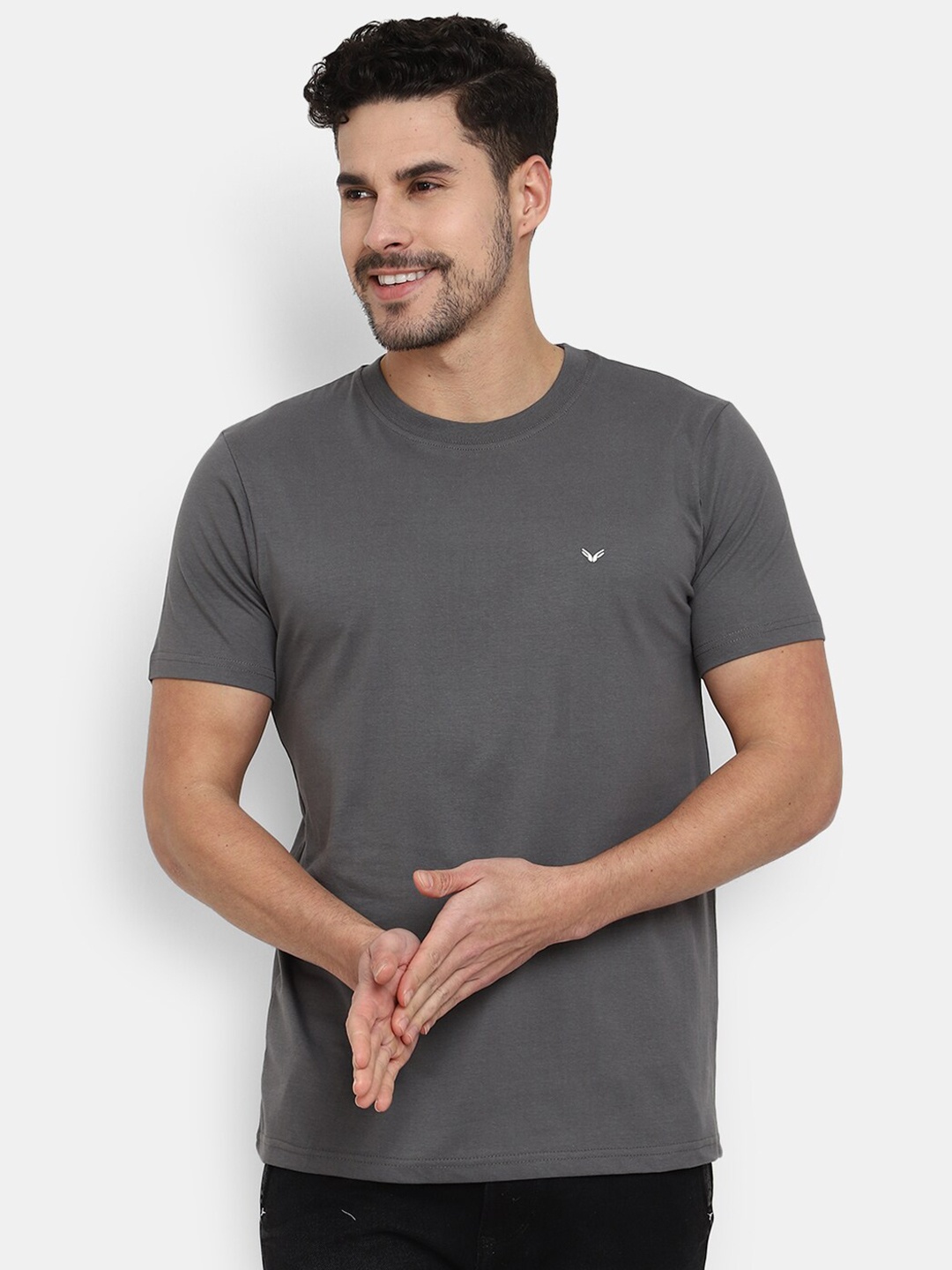 

V-Mart Round Neck Short Sleeves Slim Fit Cotton T-Shirt, Grey