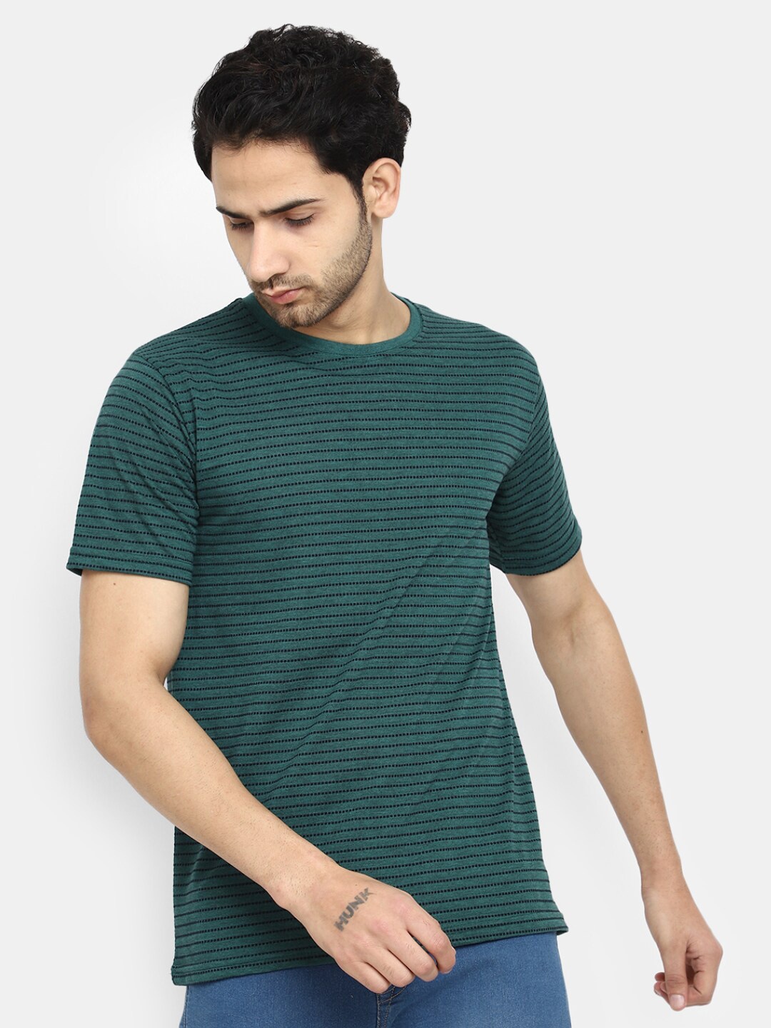 

V-Mart Striped Round Neck Slim Fit Cotton T-shirt, Green