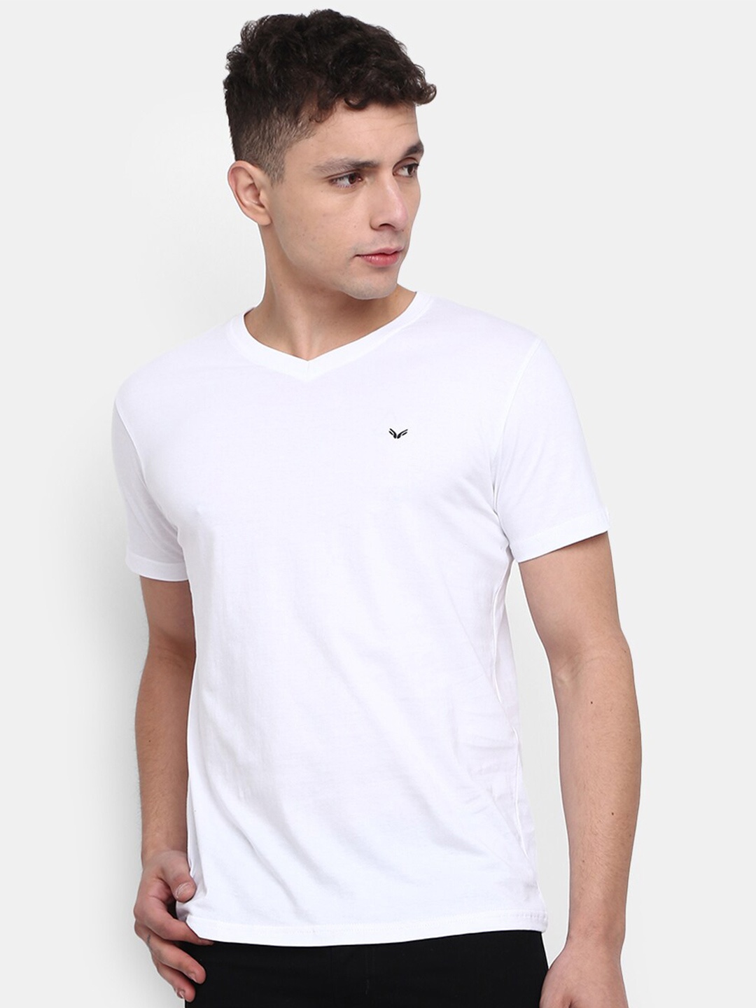 

V-Mart V-Neck Short sleeves Slim Fit Cotton T-shirt, White
