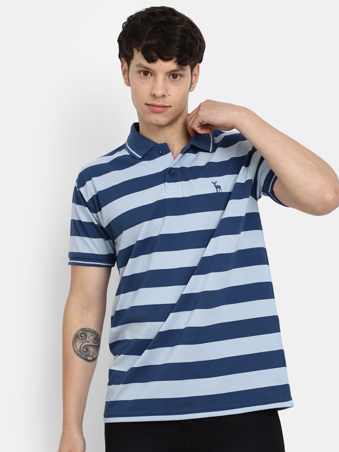 

V-Mart Striped Polo Collar Cotton T-shirt, Blue
