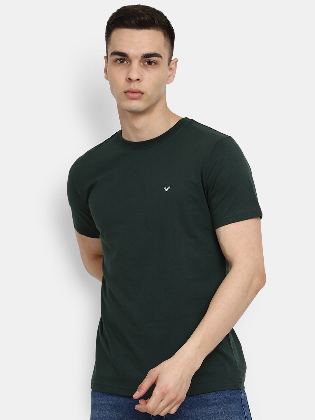 

V-Mart Round Neck Short Sleeves Cotton Slim Fit T-shirt, Green