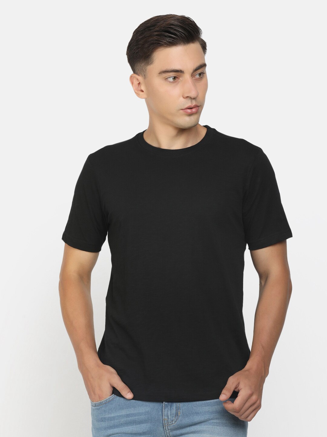 

V-Mart Round Neck Short Sleeves Cotton T-shirt, Black