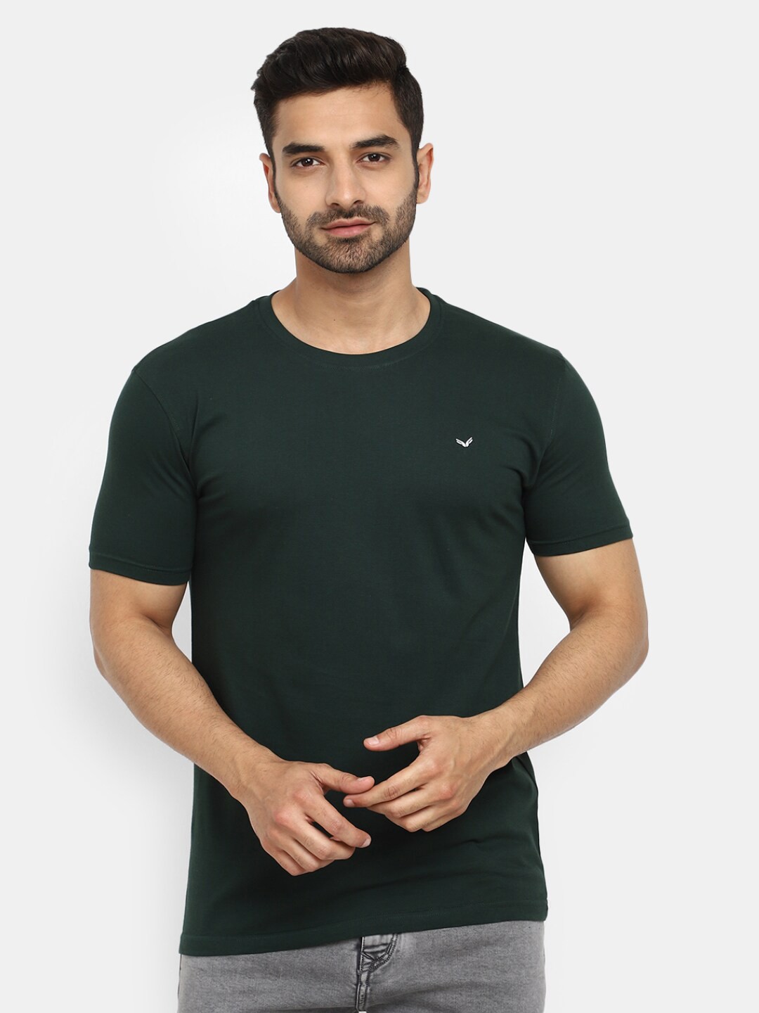 

V-Mart Round Neck Short Sleeves Slim Fit Cotton T-shirt, Green