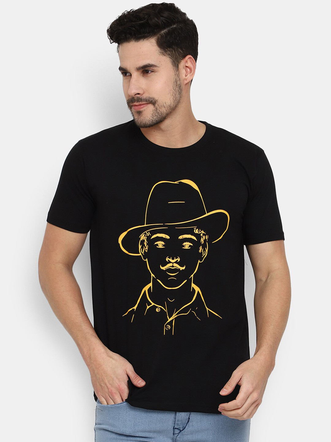 

V-Mart Graphic Printed Round Neck Cotton Slim Fit T-shirt, Black