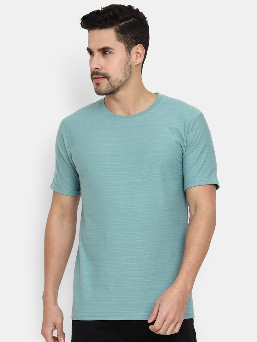 

V-Mart Striped Round Neck Short Sleeves Slim Fit Cotton T-shirt, Green