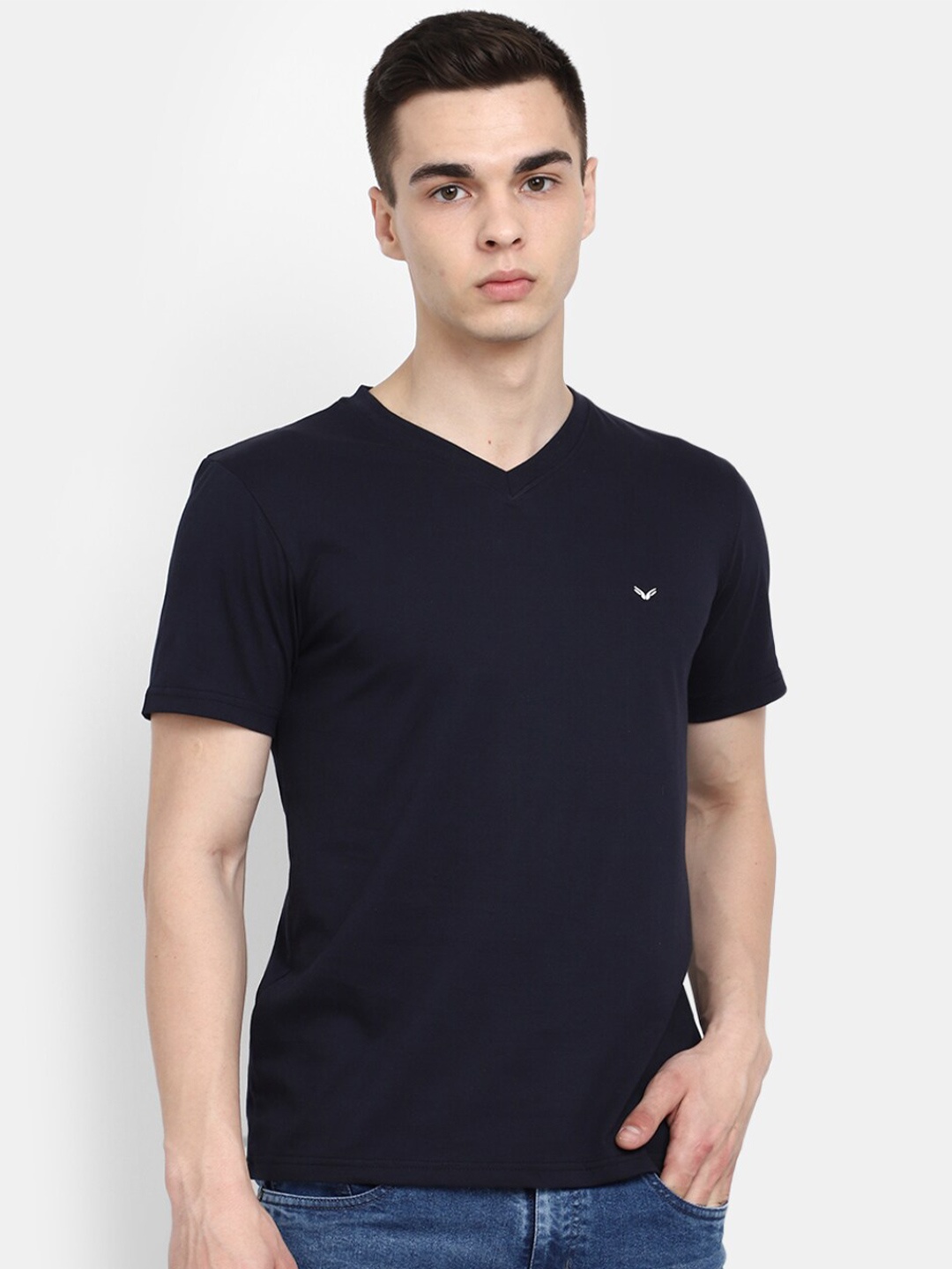 

V-Mart V-Neck Short Sleeves Slim Fit Cotton T-shirt, Navy blue