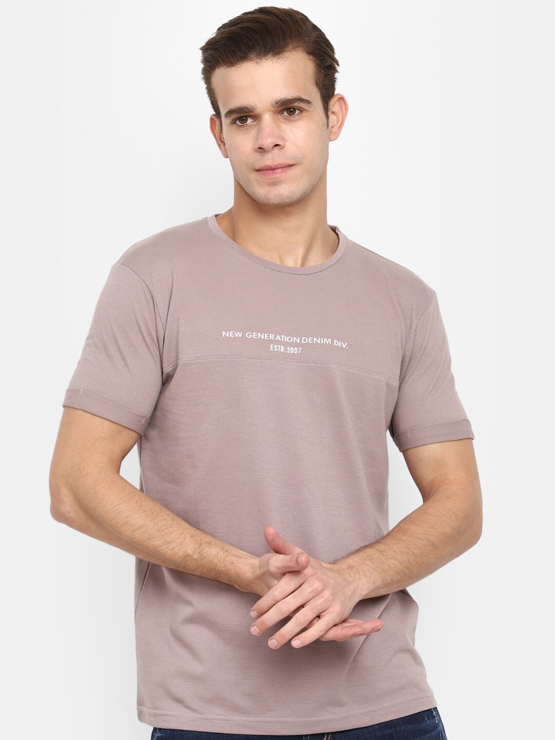 

V-Mart Typography Printed Round Neck Cotton T-shirt, Brown