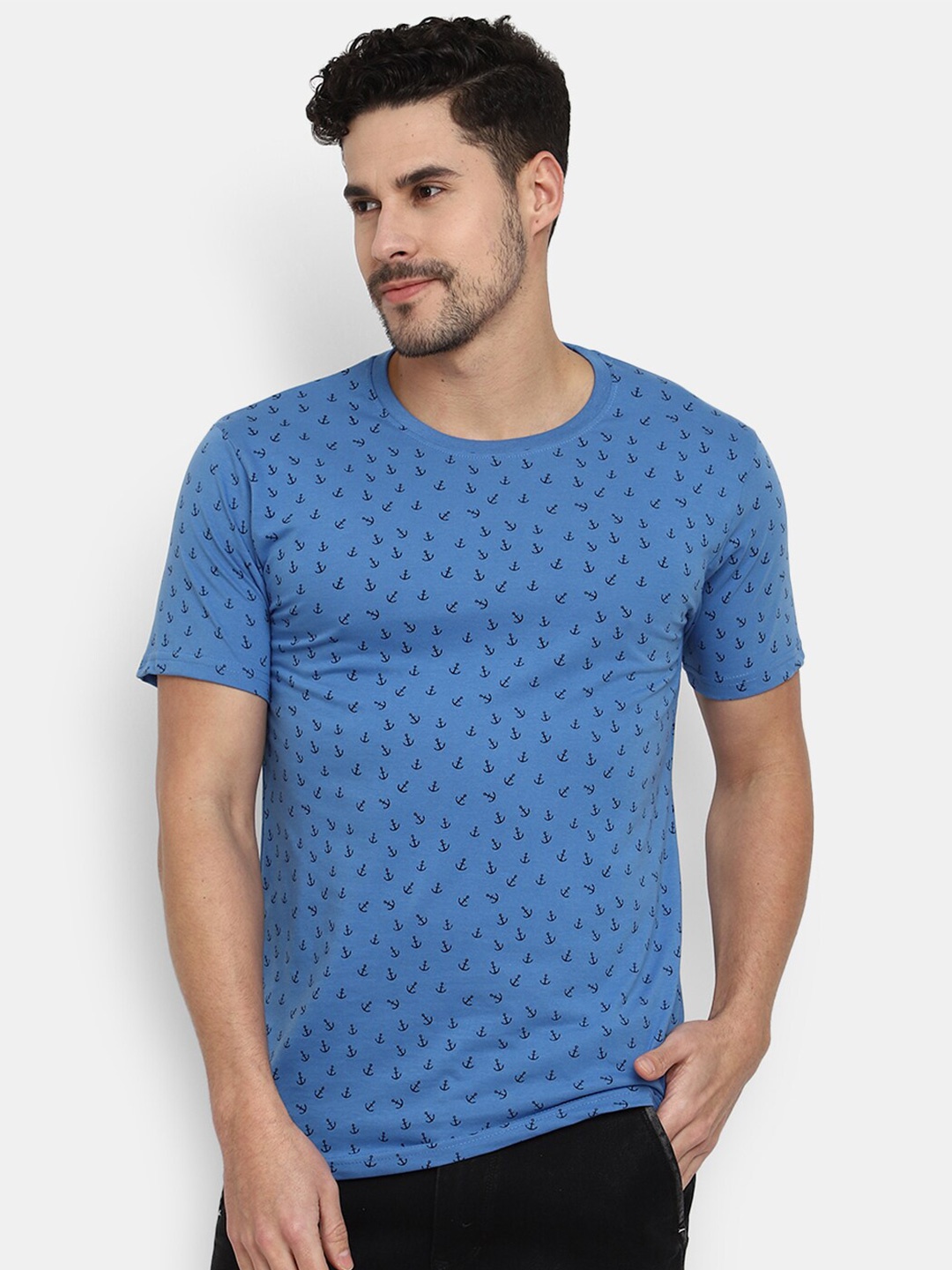 

V-Mart Conversational Printed Cotton Slim Fit T-shirt, Blue
