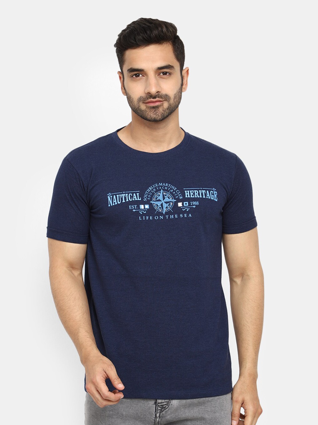 

V-Mart Typography Printed Round Neck Slim Fit T-shirt, Navy blue