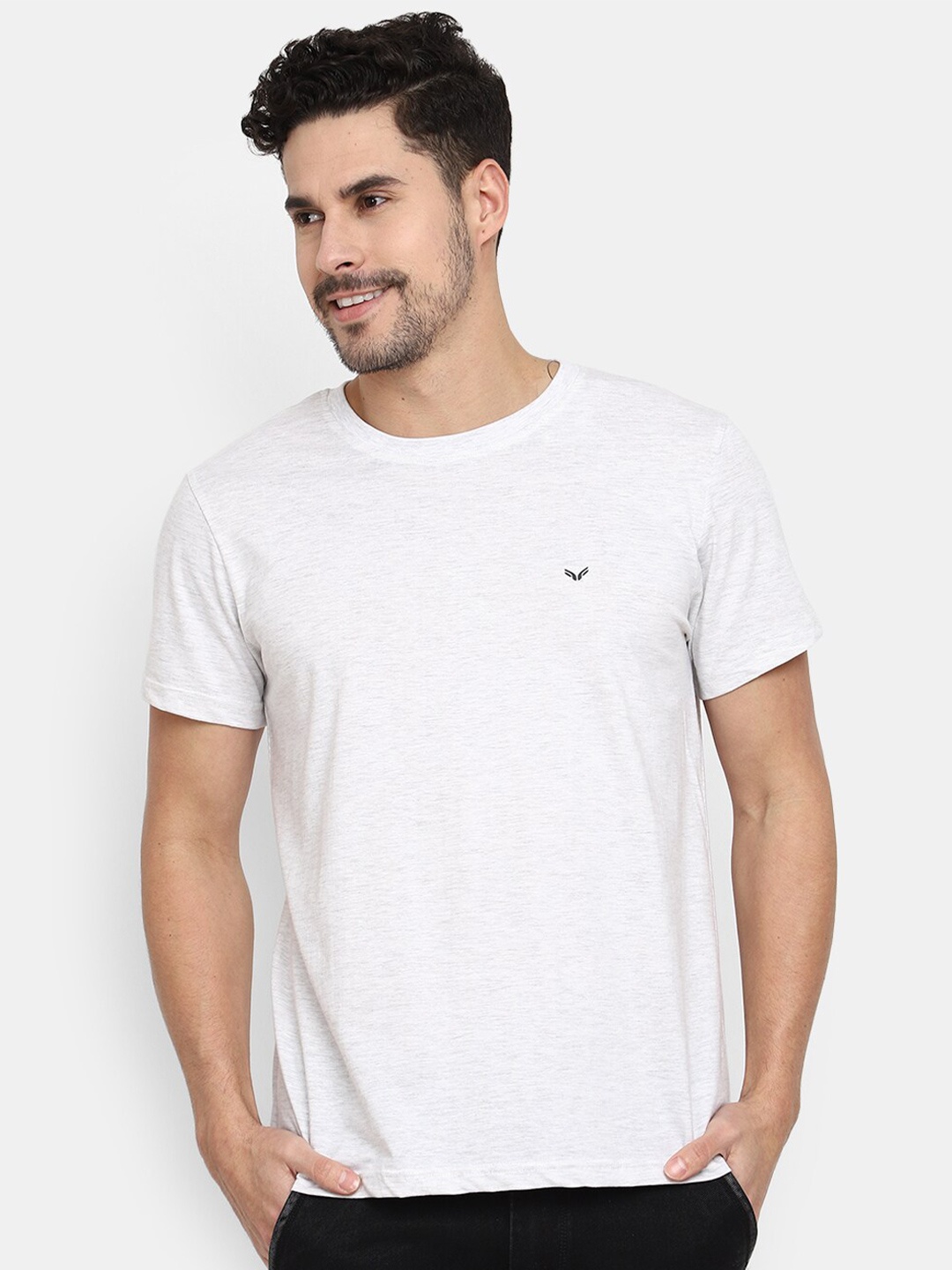 

V-Mart Round Neck Short Sleeves Slim Fit Cotton T-shirt, White