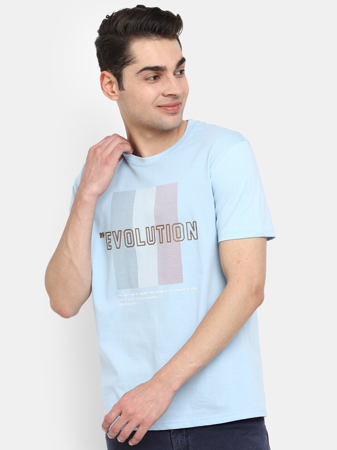 

V-Mart Typography Printed Round Neck Slim Fit Cotton T-shirt, Blue